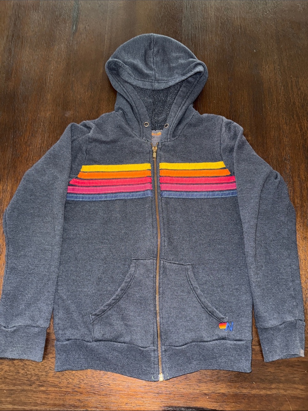 Aviator Nation 5 Stripe Charcoal Hoodie Size 12